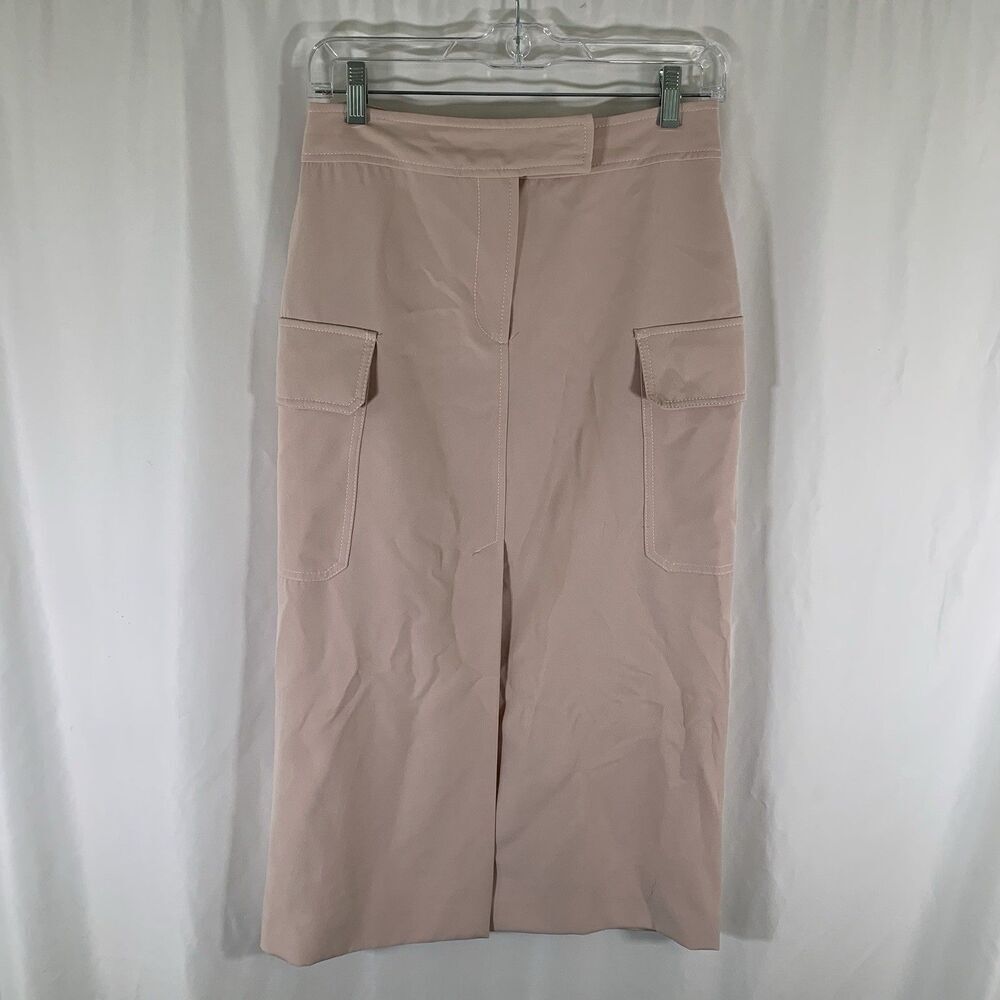 Topshop Midi Skirt Women's 6 Light Pink Split Front Pockets Button Zip